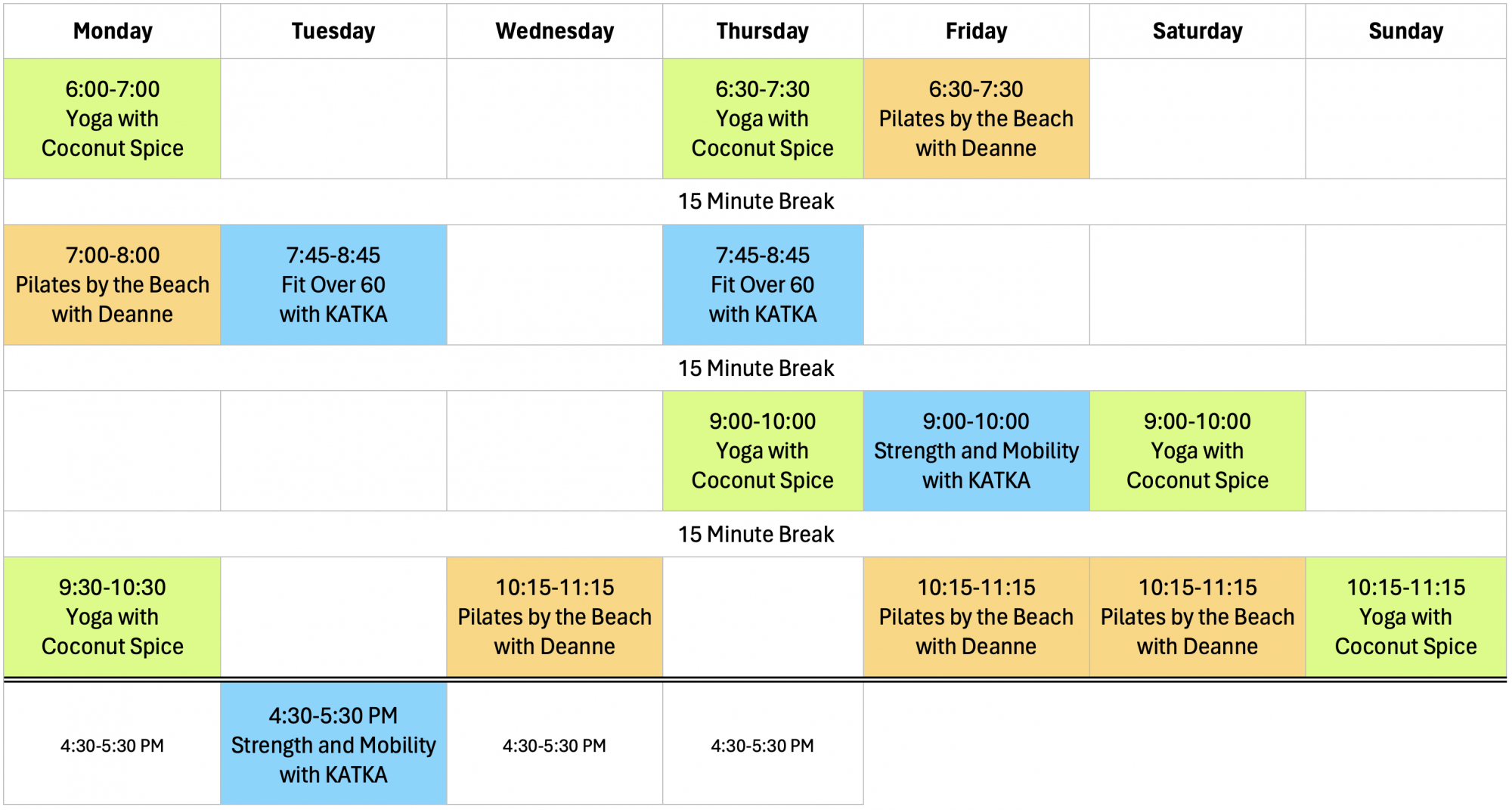 Timetable